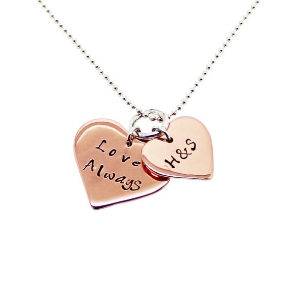 Personalised Double Love Heart Necklace in Rose Gold or White Gold