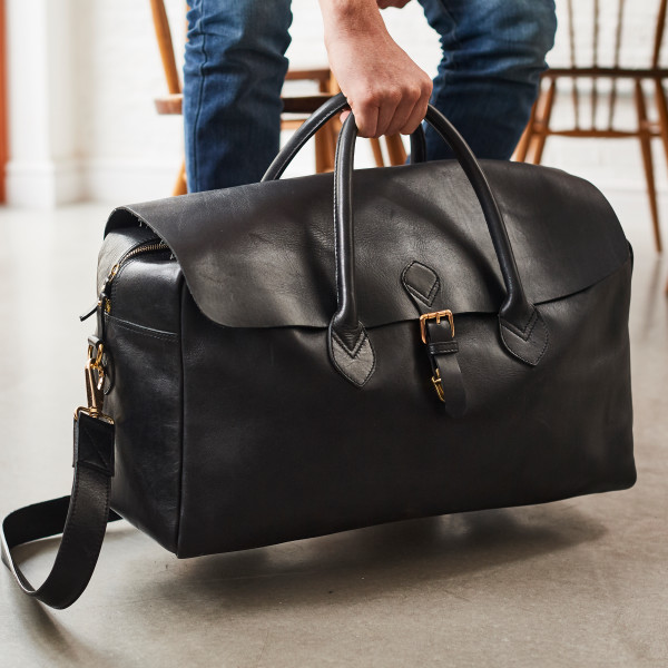 Designer leather duffle bag top
