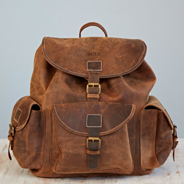 personalised leather backpack