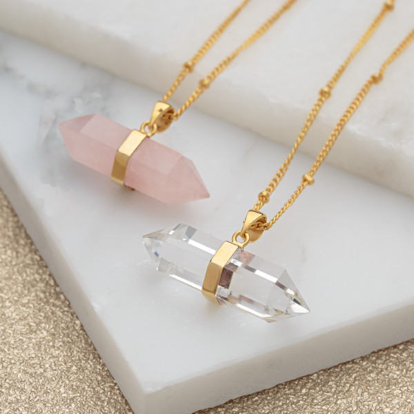 Gold Horizontal Quartz Crystal Necklace