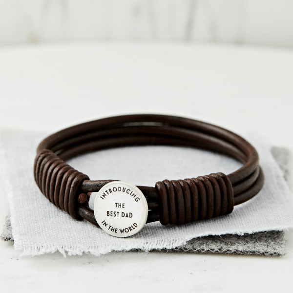 Personalised Silver And Leather Best Dad Bracelet