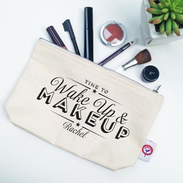 Wake up and makeup personalised makeup bag