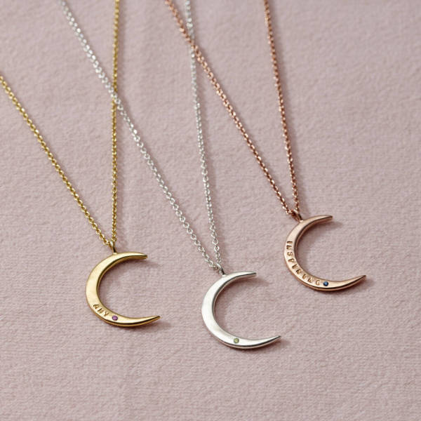 Personalised Birthstone Crescent Moon Necklace hardtofind
