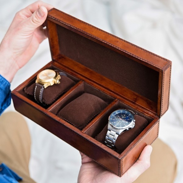 Personalised leather watch box top