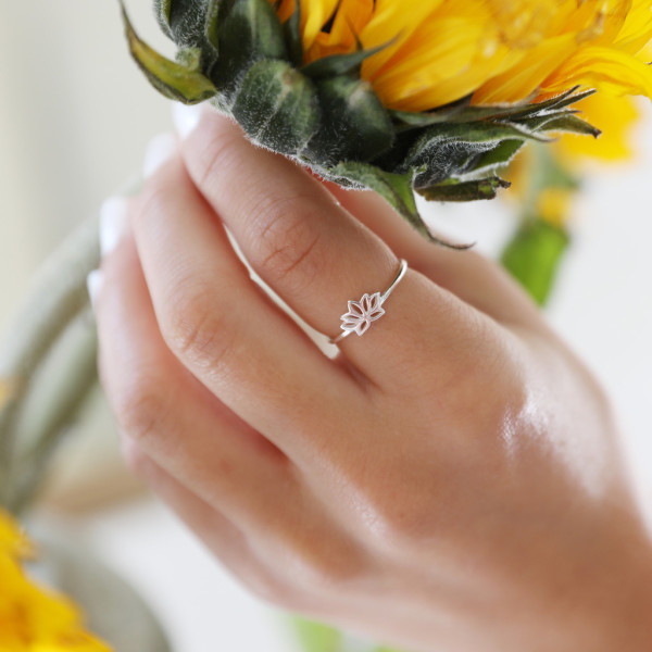Silver lotus flower ring on sale