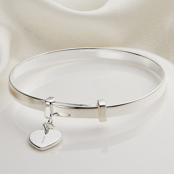 Baby s Personalised Sterling Silver Love Heart Christening Bangle hardtofind