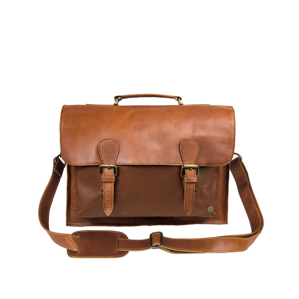 Personalised Brown Leather Satchel Messenger Bag 15 Laptop Capacity