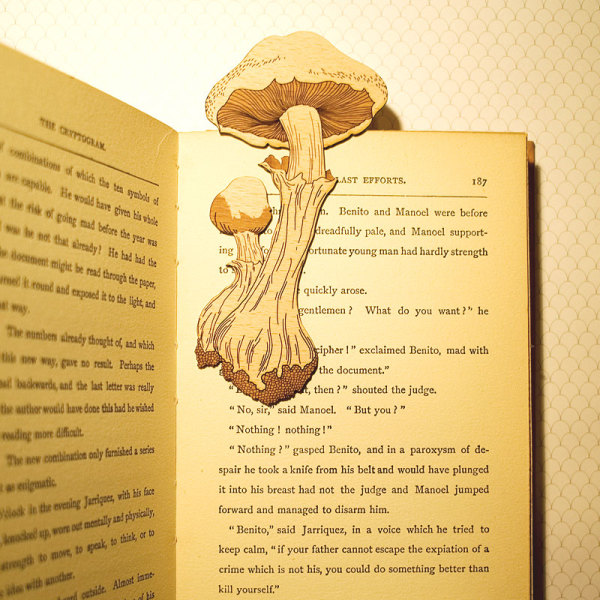A mushroom wooden bookmark