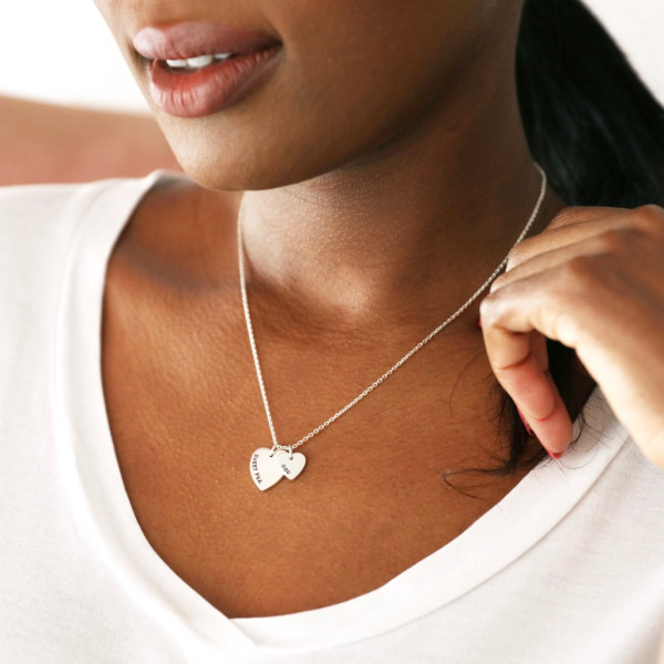 Double heart charm necklace deals