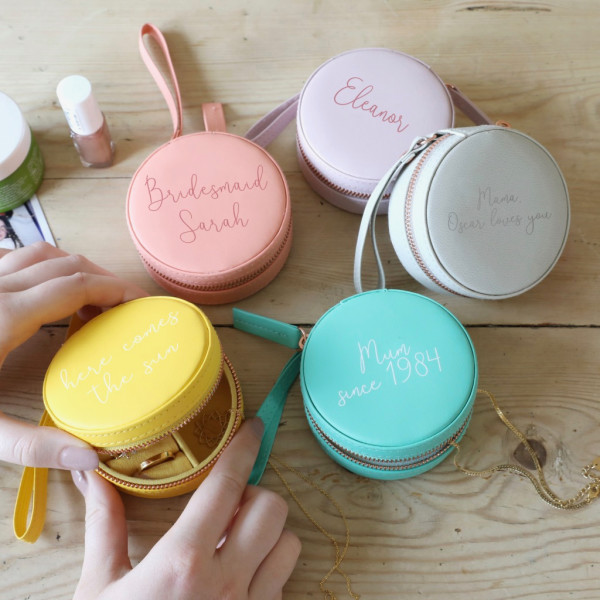 Personalised Mini Round Travel Jewellery Case