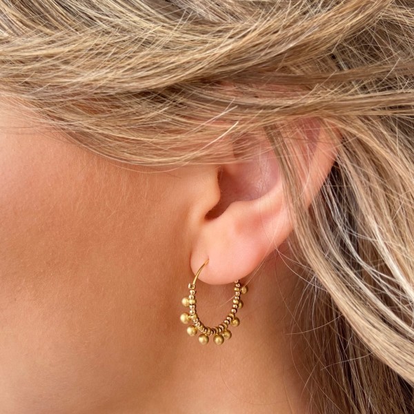 Gold Beaded Ball Hoop Earrings hardtofind