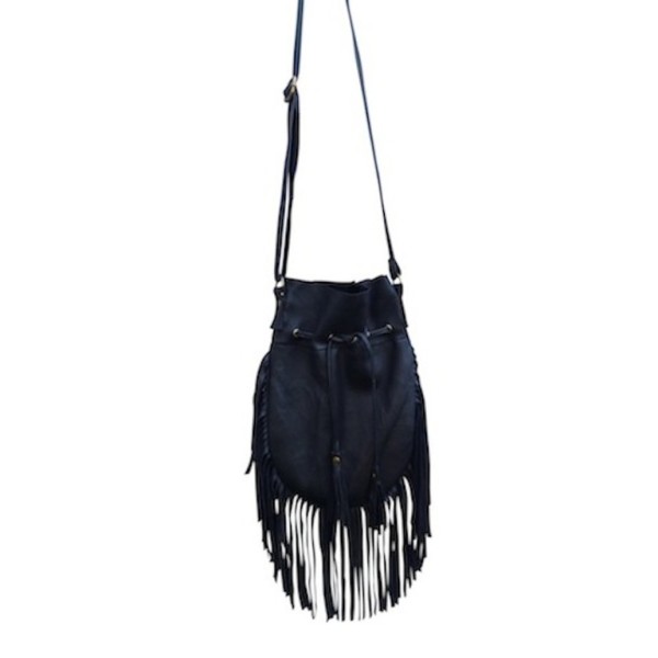 Stevie leather tassel bag in black