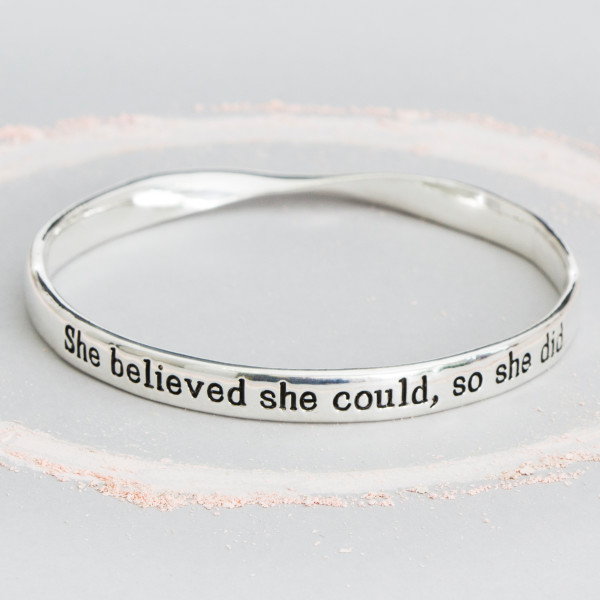 She believed she could so she did silver bracelet top