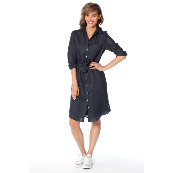 Navy Linen Shirt Dress on Sale, UP TO ...