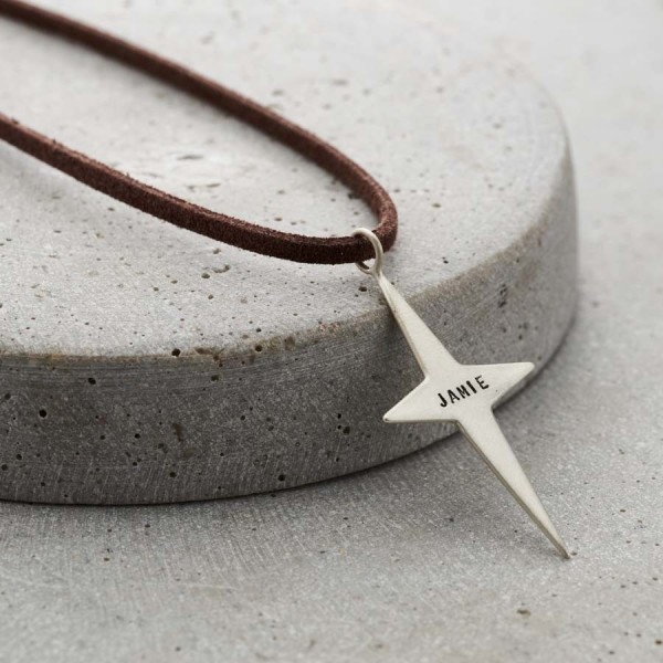 Personalised Men s Cross Necklace On Leather Cord hardtofind