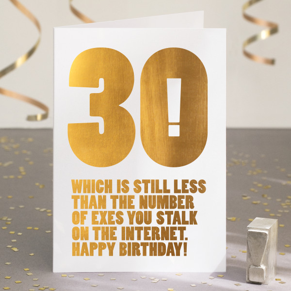 Funny 30th Birthday Card In Gold Foil Hardtofind