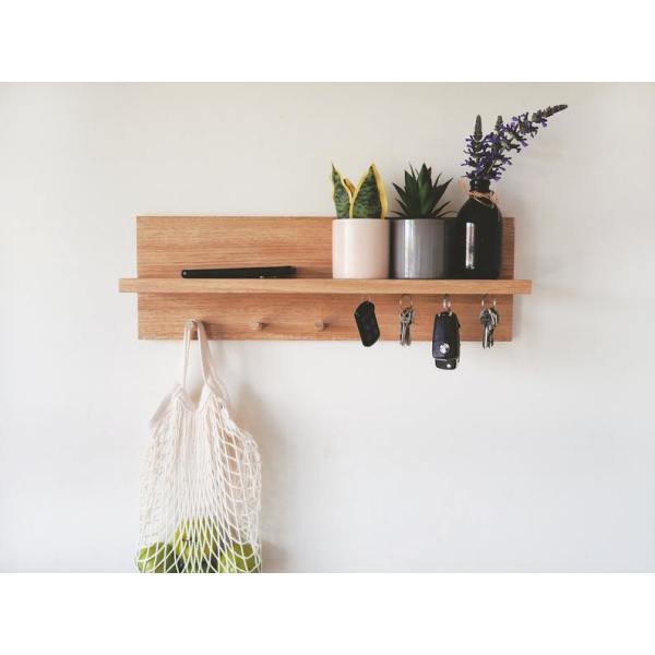 Coat Rack Entryway Shelf with Magnetic Key Holder Oak hardtofind