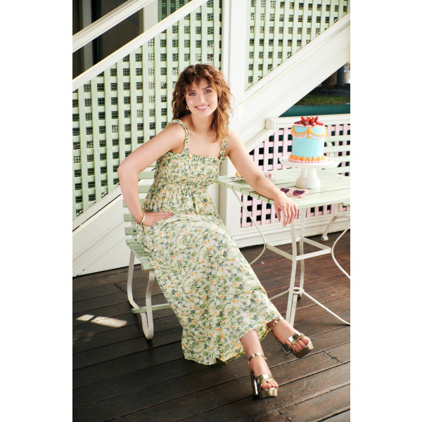 Ditsy Floral Shirred Maxi Dress Green