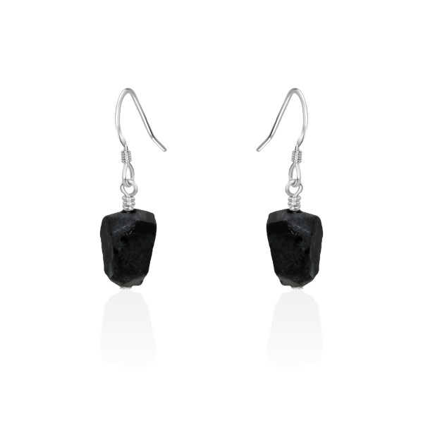 Raw Black Obsidian Crystal Dangle Drop Earrings hardtofind