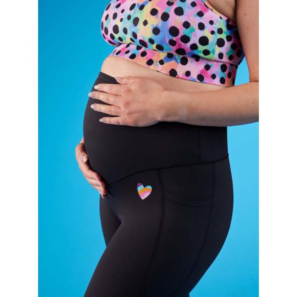 Rainbow at Heart Maternity Black Legging - 7/8 Length