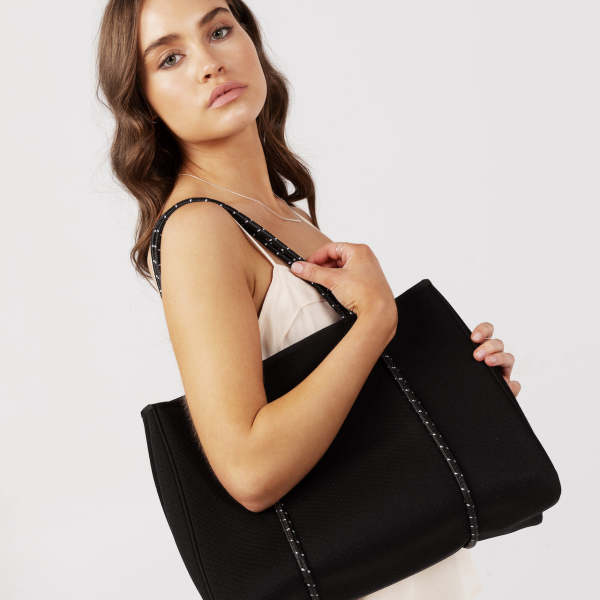 DAYDREAMER Neoprene Tote Bag With Closure - BLACK