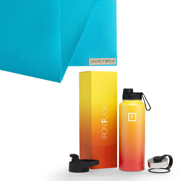 Jade Yoga Harmony Mat - Sky Blue & Iron Flask Wide Mouth Bottle with Spout  Lid, Fire, 32oz/950ml Bundle