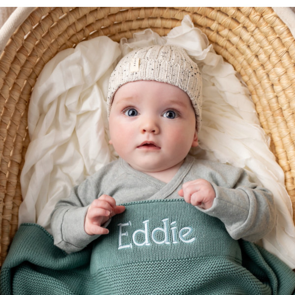 Personalised Cotton Knit Baby Blanket Seafoam hardtofind