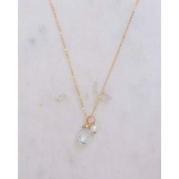 Aquamarine and pearl online necklace