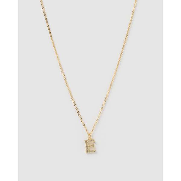 Izoa Crystal Letter E Necklace Gold hardtofind