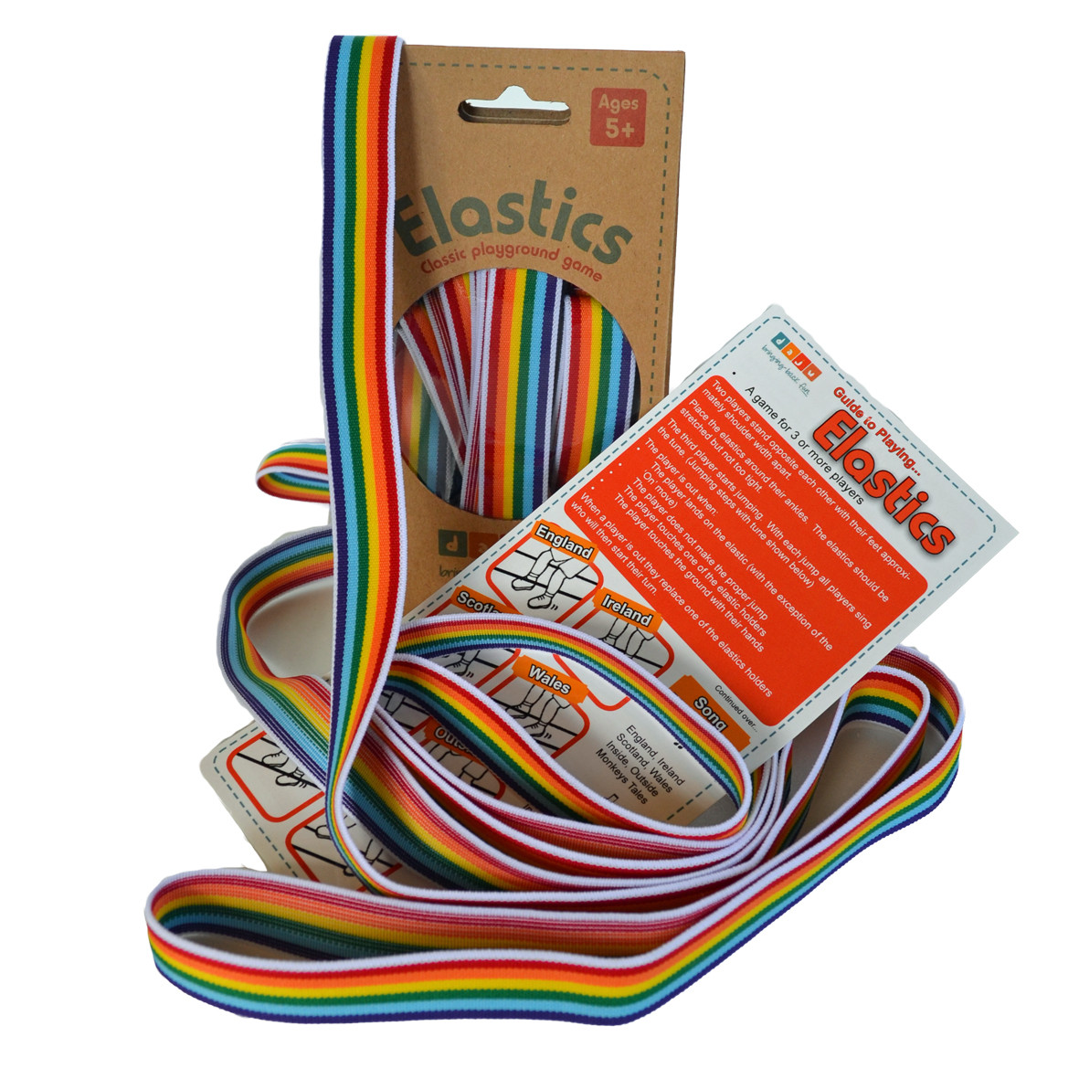 Rainbow coloured elastics playground game hardtofind.