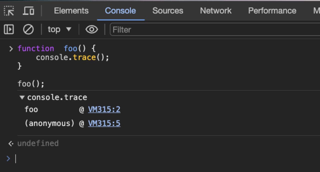 Javascript console.trace() example