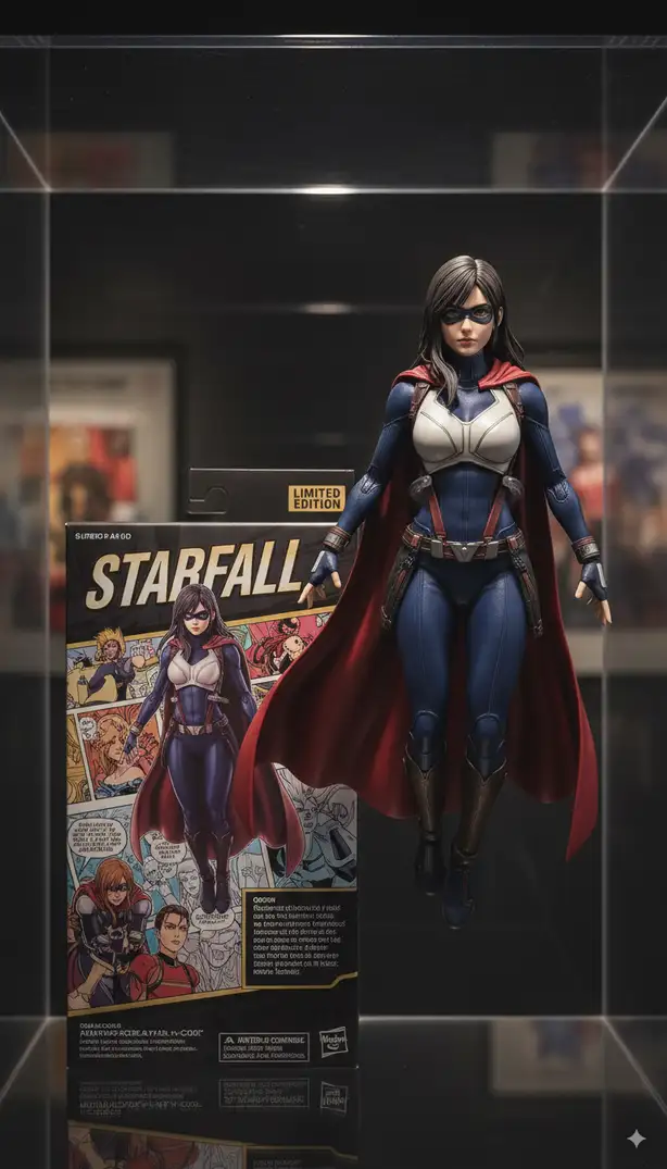 Turn this into a superhero action figure with cape, mask,...