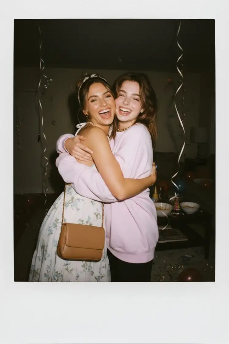 Generate a Polaroid photo of two people in an intimate...