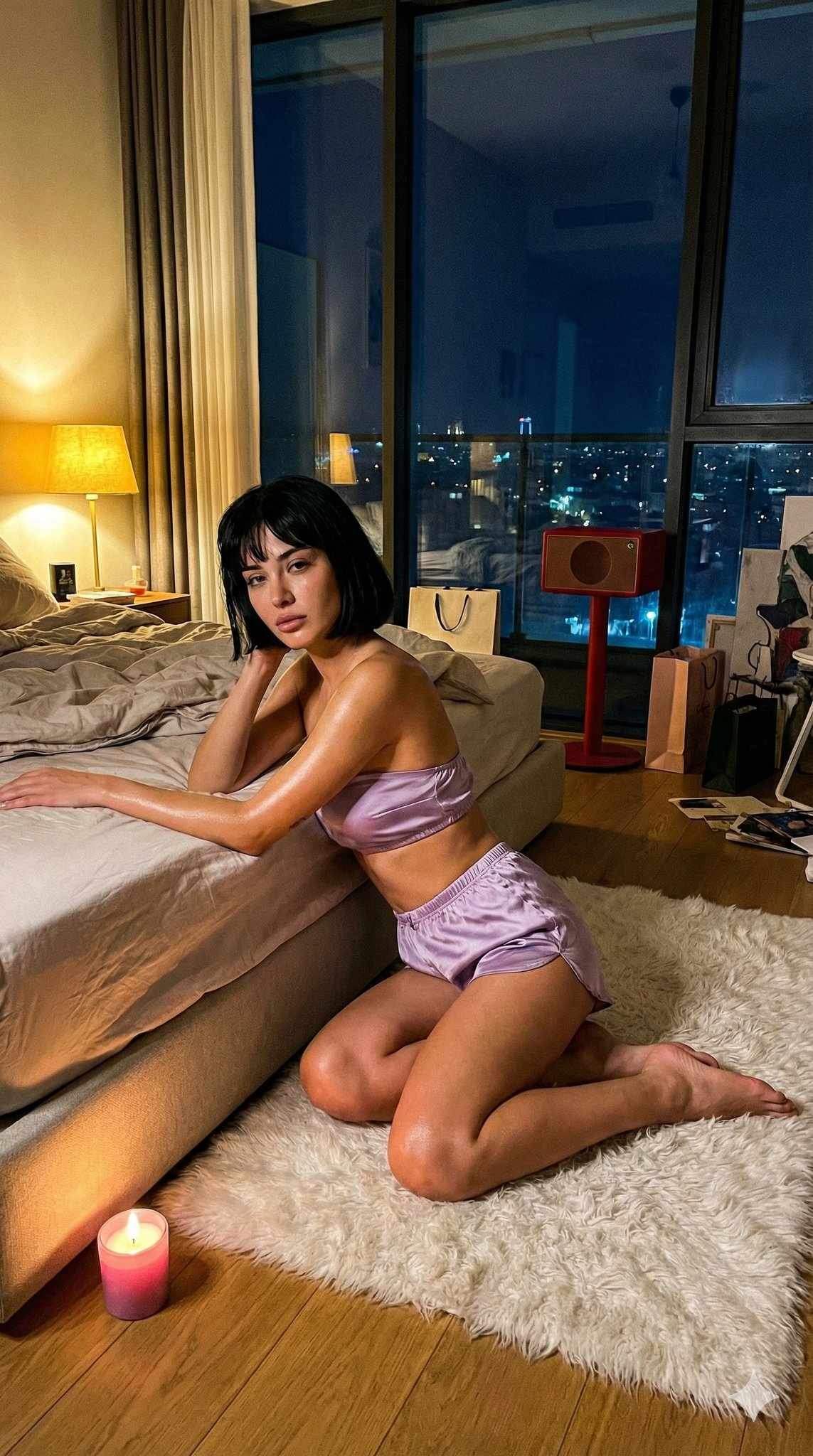 { "main_prompt": "cinematic nighttime bedroom scene in a...