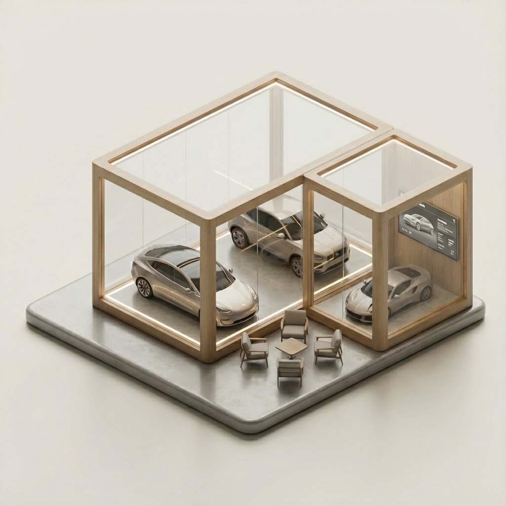 A clean, minimalist 3D isometric model showcasing a [car...