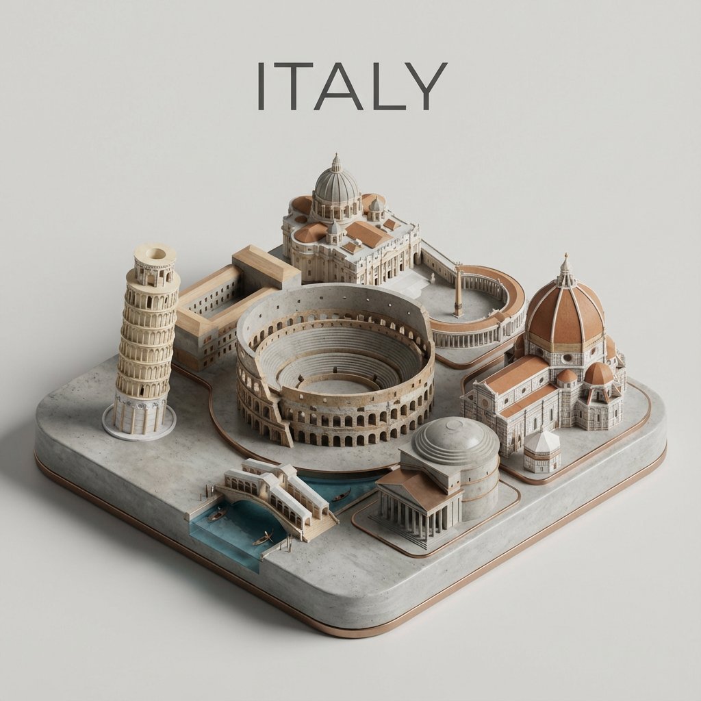 A clean, minimal 3D isometric diorama depicting a curated...