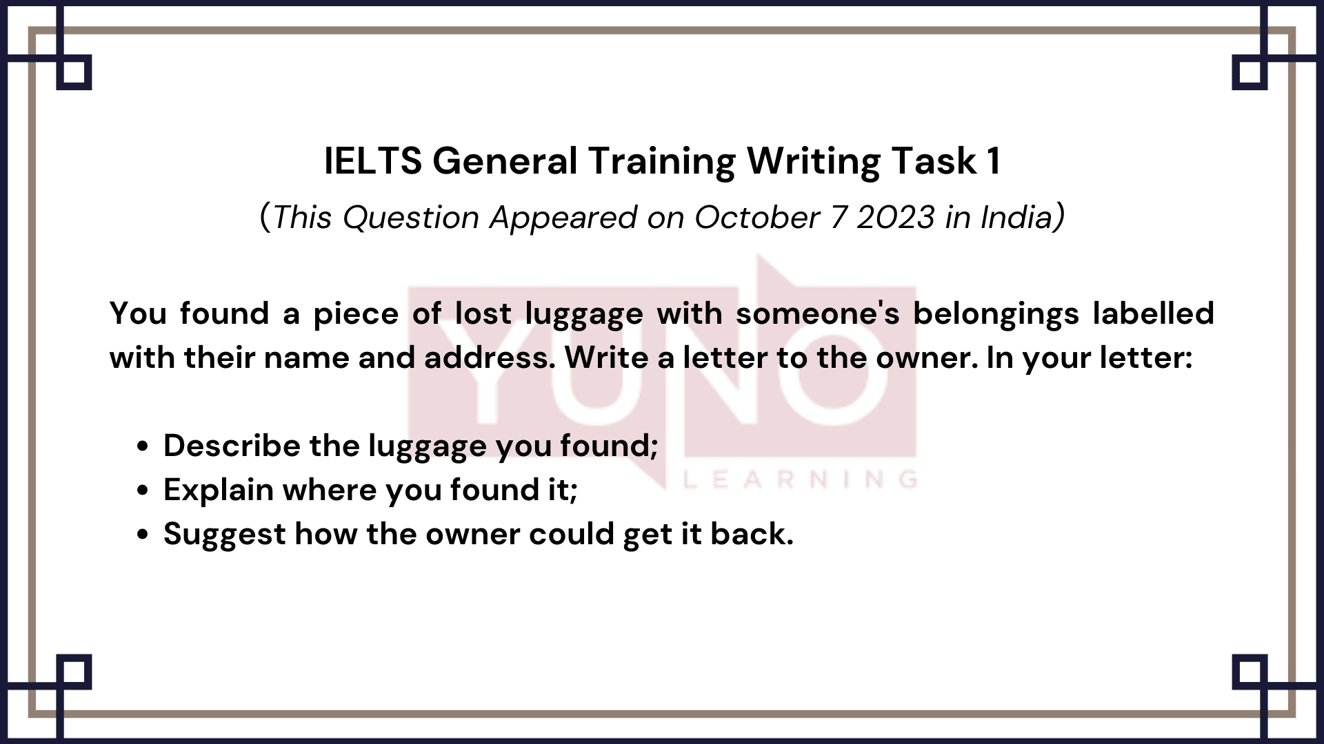 7 October 2023 IELTS SemiFormal Letter to return the lost luggage you