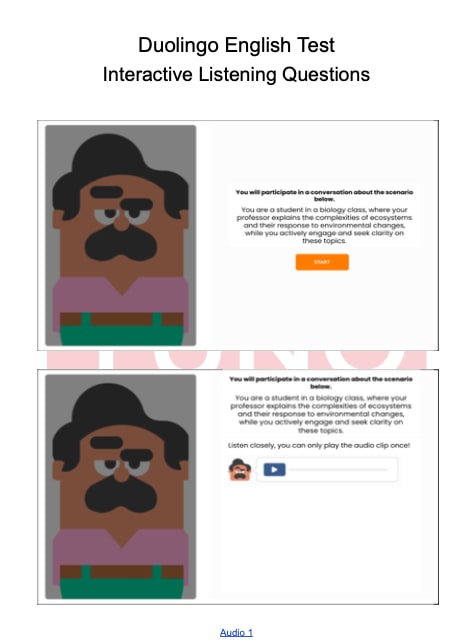 Duolingo Sample Question and Answer pdf for Interactive Listening Type -  Yuno Learning