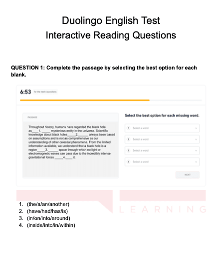 Duolingo Sample Question and Answer pdf for Interactive Reading