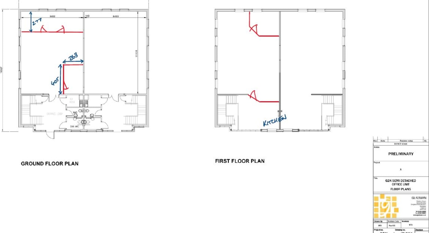 A self contained 2 storey semi detached office constructed around 2005. Both floors are open plan with 2 rooms on the ground floor and a directors office at first floor. Kitchen, break out area, WCs, shower

Air conditioning and computer cabling

10...