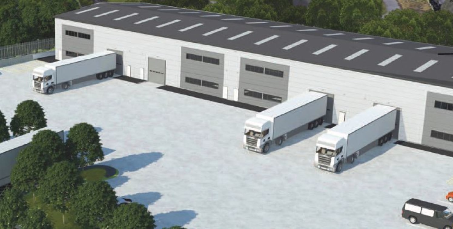 New speculative construction. Steel portal frame units. 6m eaves. Full height sectional loading. Ample loading and minimum 9 car spaces per unit.