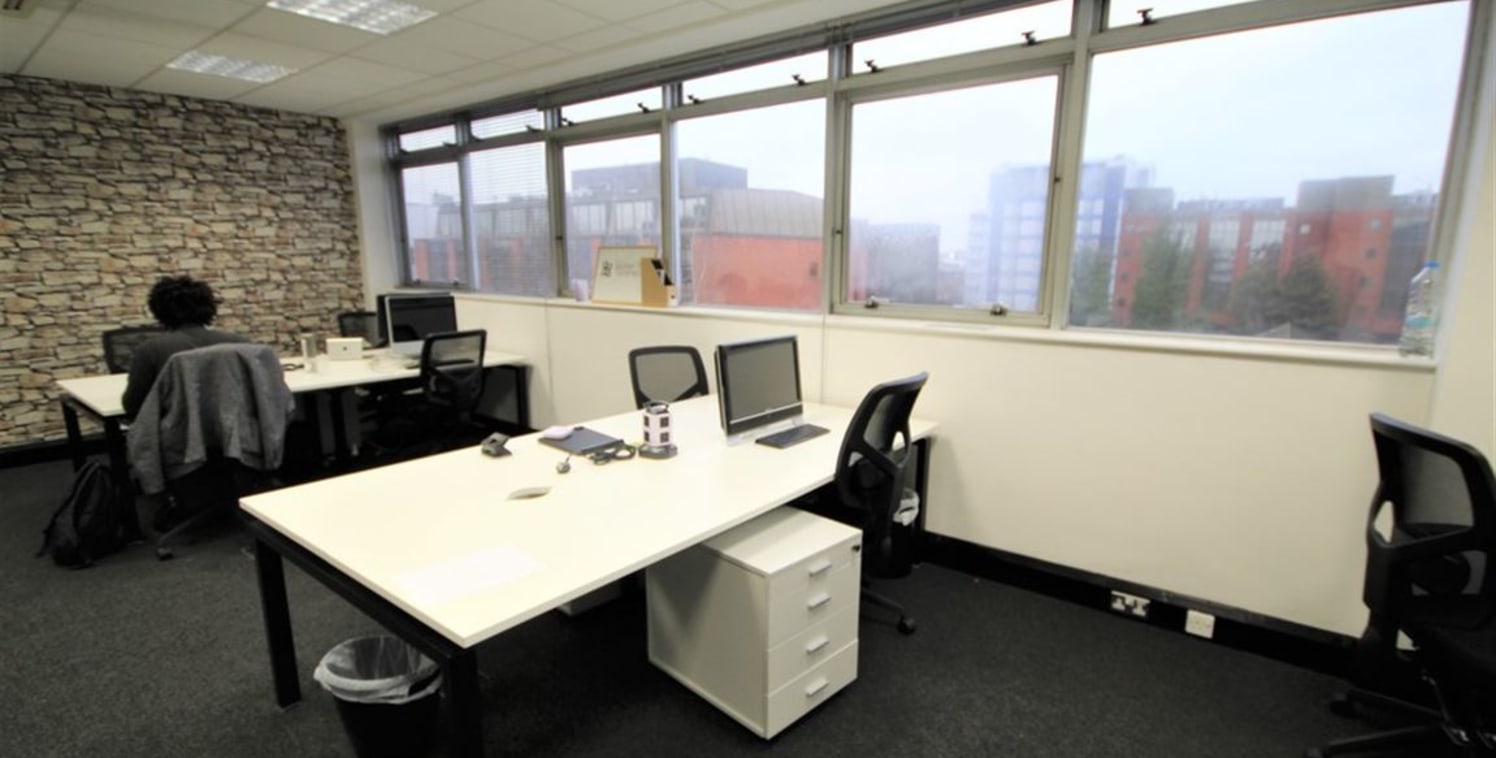 Bank of 4 desk spaces available within shared office, includes service charges and business rates. Less than 100 meters from Romford station.