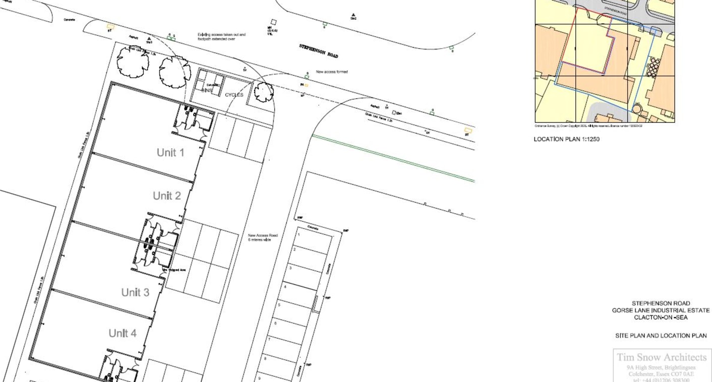 The units will be built in a single terrace with forecourt parking/loading and are of steel portal frame construction beneath pitched lined roofs benefiting from 5.5 metres (18 ft) eaves heights, loading doors, 35 KN sq.m floor loading, all mains ser...