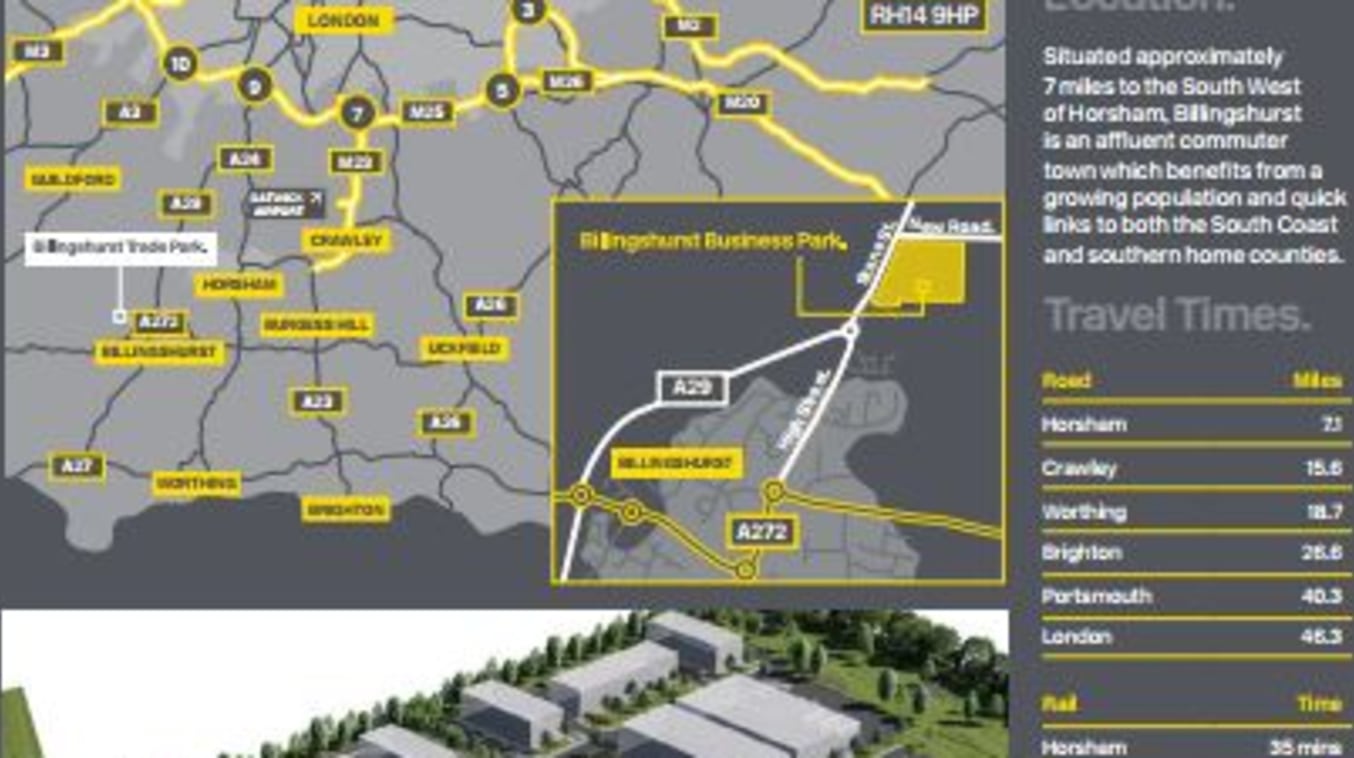 * Brand new warehouse & light industrial development (Phase 2)

* Prominent location on the A29 immediately north of Billingshurst

* Units from 20,000 upwards

* D&B opportunities up to 200,000 sq ft available

* 10 & 12 M min eaves height