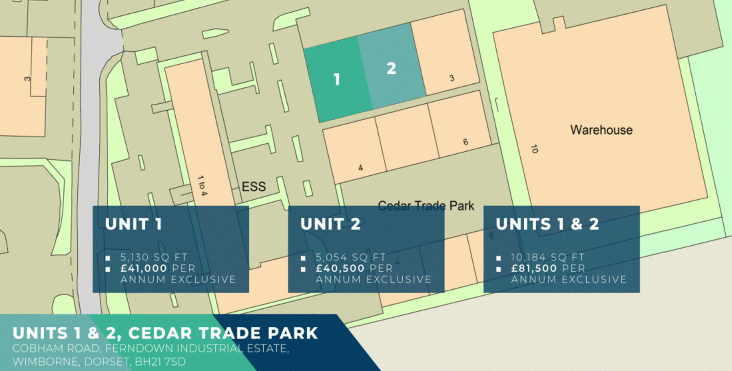 Industrial to let in Wimborne - 5,130 sq ft<br><br>Cedar Trade Park is accessed from Cobham Road, the latter being the main spine road serving the established Ferndown Industrial Estate.<br><br>Description<br><br>These end of terrace premises are of...