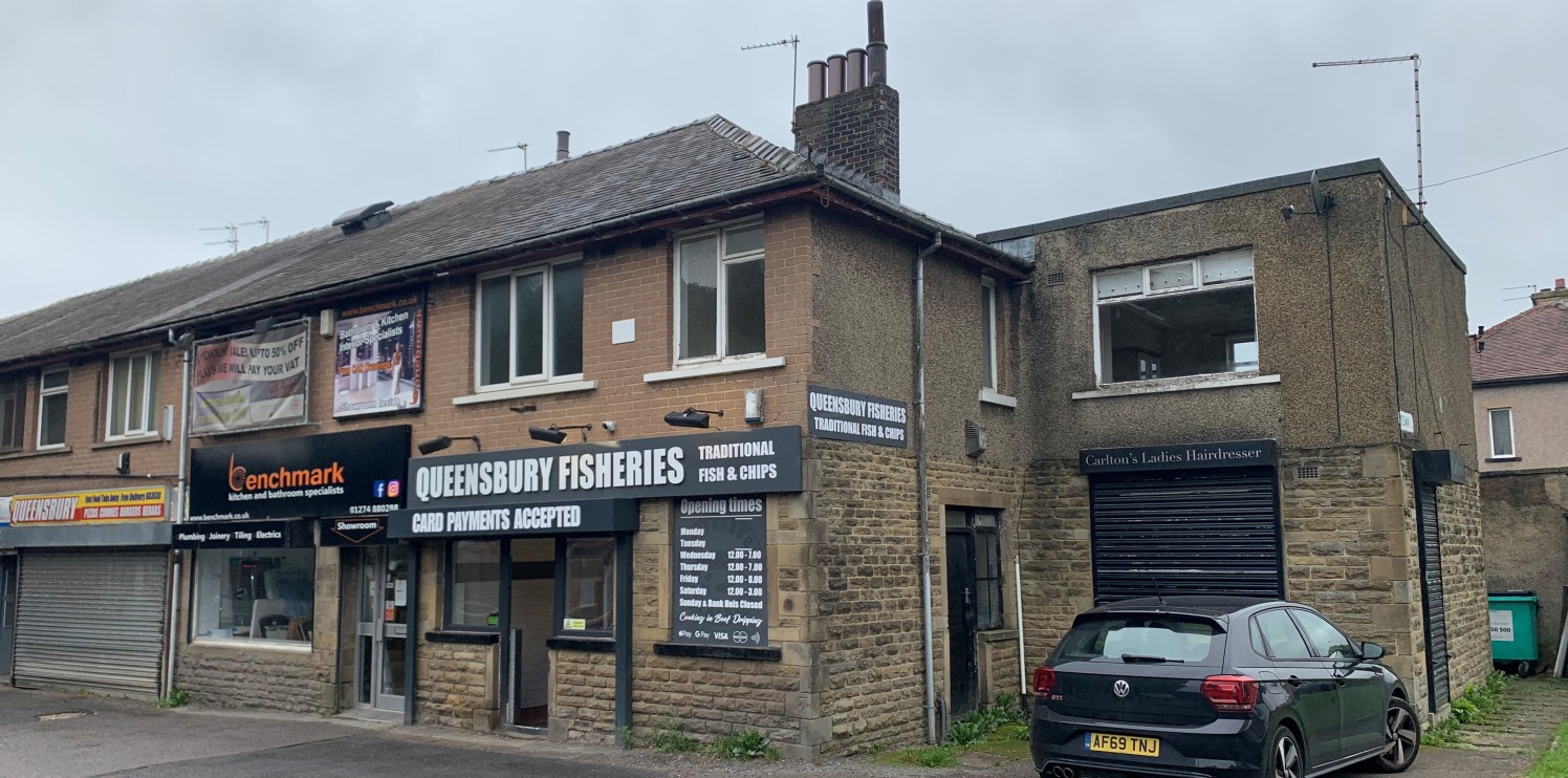 The property comprises a two storey building forming part of a retail parade just outside of Queensbury centre. At ground floor level are two retail units. No.40, currently operating as a fish and chip shop, comprises a kitchen and service area to th...