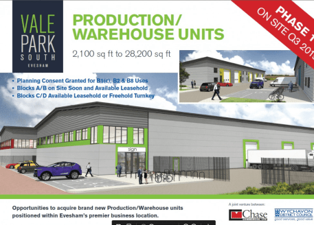 Vale Park is superbly located directly off the A48 Evesham Bypass. Vale Park South is the latest phase of development and extends to a total of 28 acres and will provide brand new production/warehouse units in two terraces....