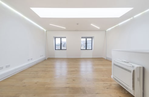 Strapline: Well designed duplex workspace in Seven Dials - Great natural light - Modern strip lighting - Wood...