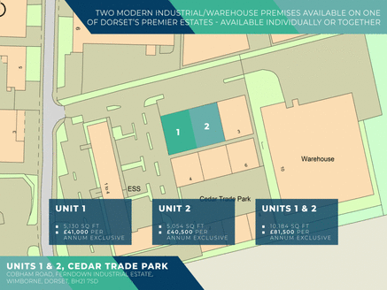 Industrial to let in Wimborne - 5,130 sq ft<br><br>Cedar Trade Park is accessed from Cobham Road, the latter being the main spine road serving the established Ferndown Industrial Estate.<br><br>Description<br><br>These end of terrace premises are of...