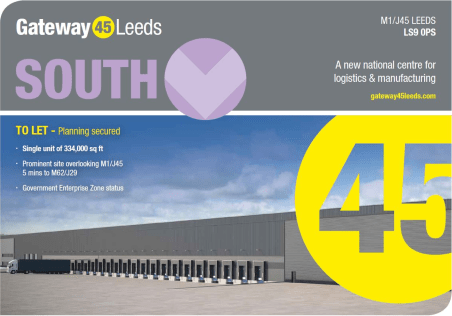 Gateway 45 Leeds is the largest logistics and manufacturing scheme in the Leeds City Region with planning consent for 2.64 million sq.ft of B8, B1 and B2 development directly adjacent to the M1 Junction 45.